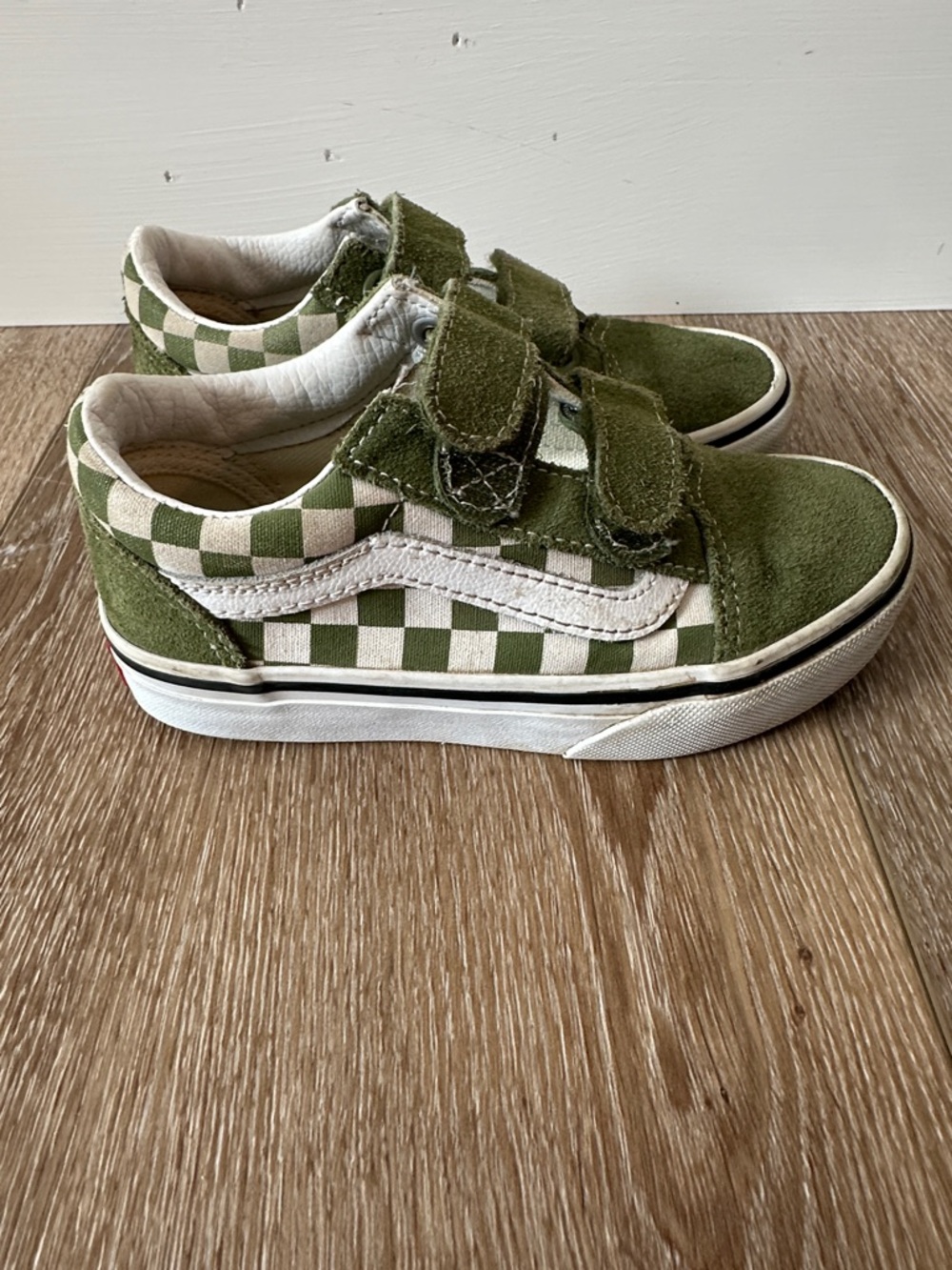 Vans Kids Green and White Checkerboard Velcro Sneakers
